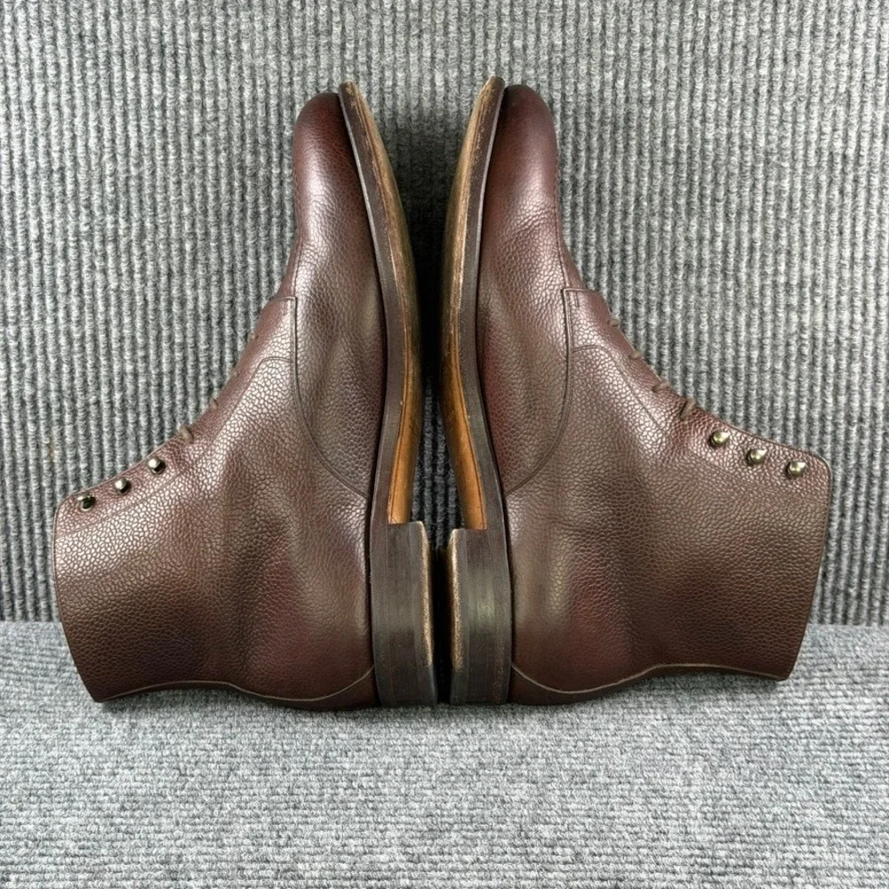 Octobre Editions Mens 45 Brown Pebble Grain Leather Lace Up Apron Toe Boots
